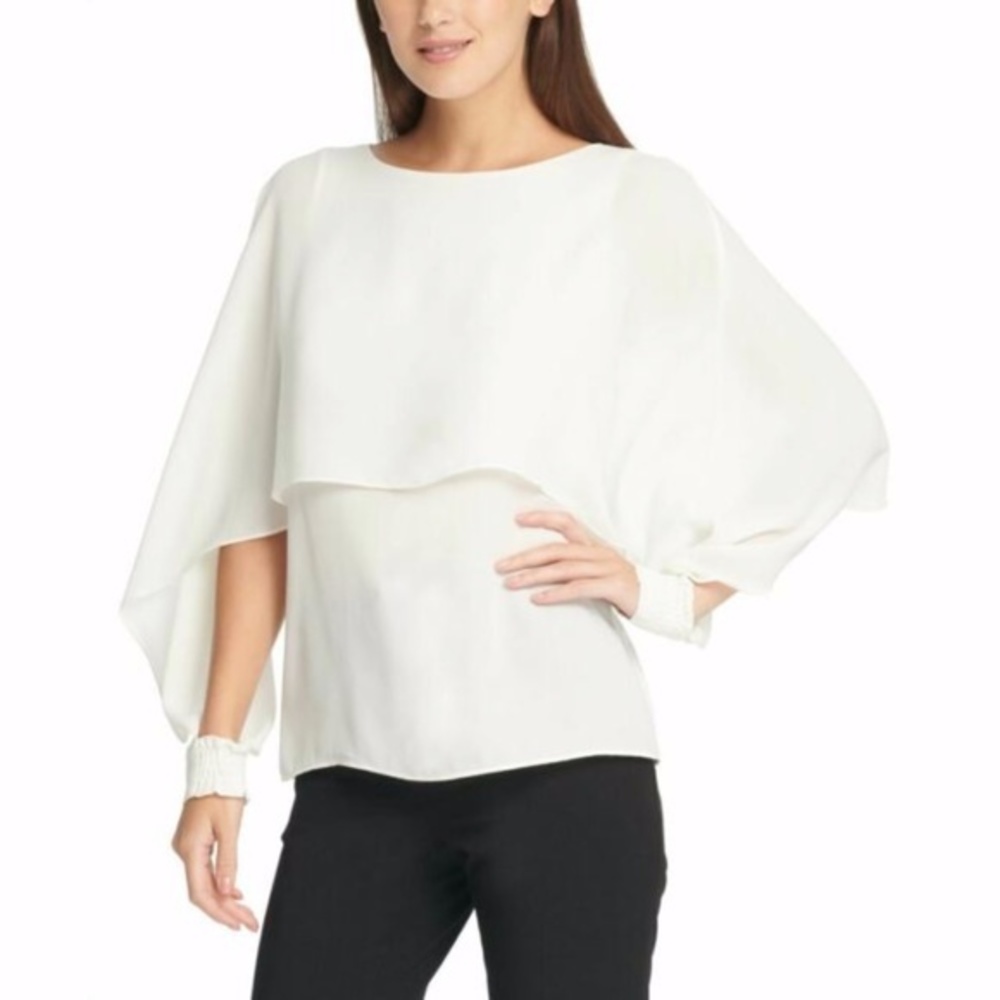 NWT DKNY Cut Out Jewel Neck Drapey Top Xs